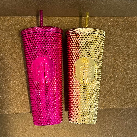 Starbucks 2022 Holiday Edition Sangria & Gold Bling Stud Tumbler Set, Venti, NWT - Picture 6 of 11